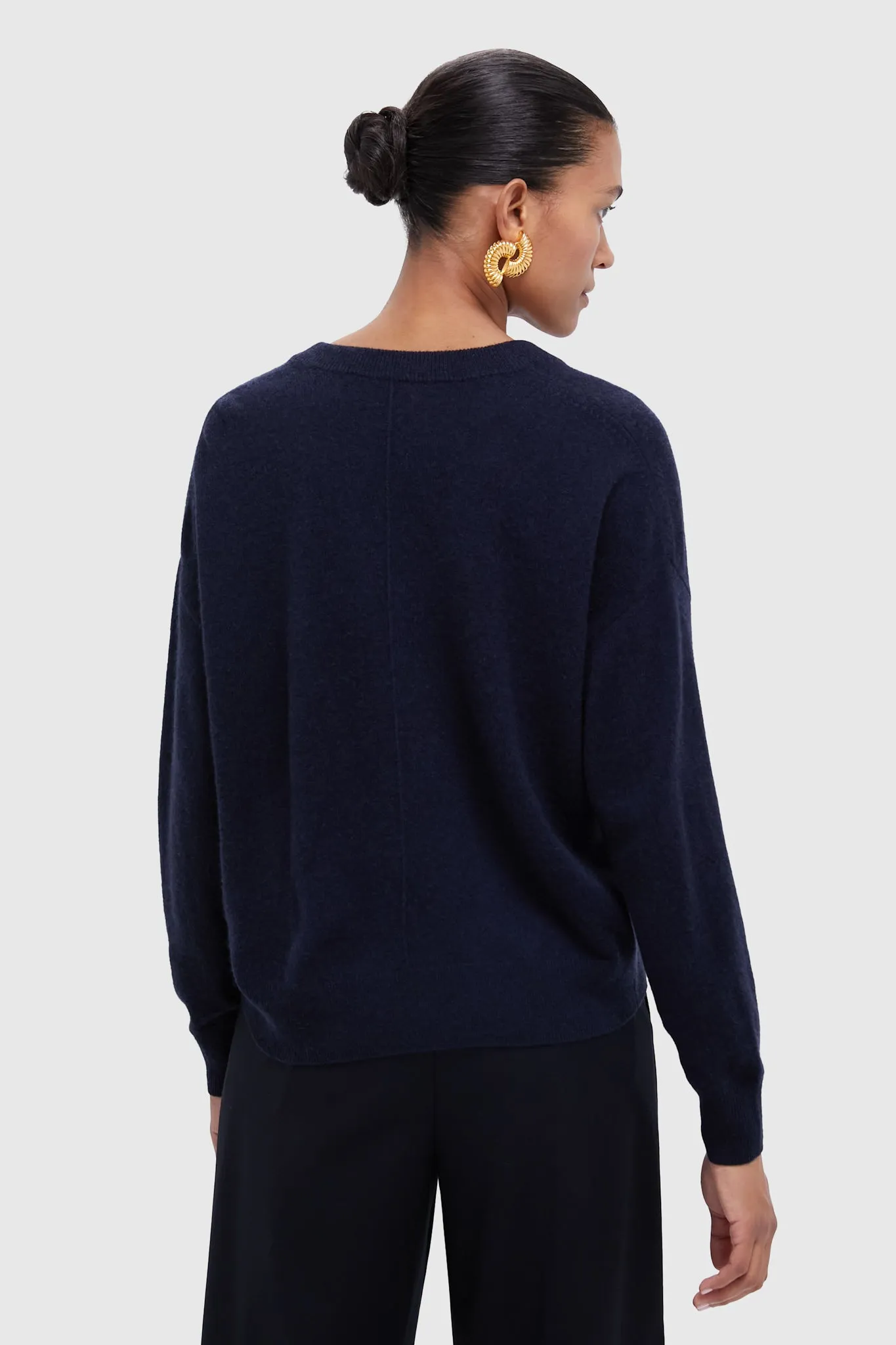 Navy Cashmere Emma V-Neck Boyfriend Sweater
